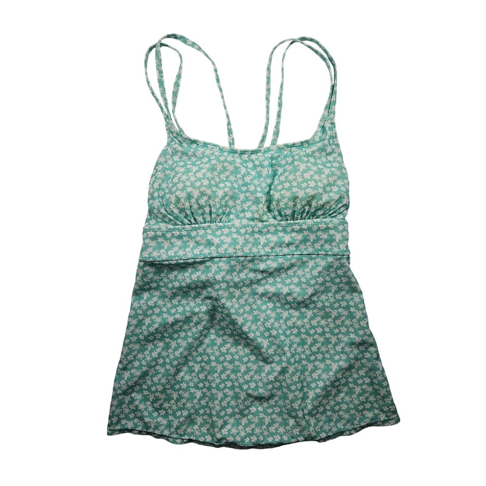 NWT Tropical Escape Women Aqua Floral Crisscross Strappy Back Tankini Swim Top M